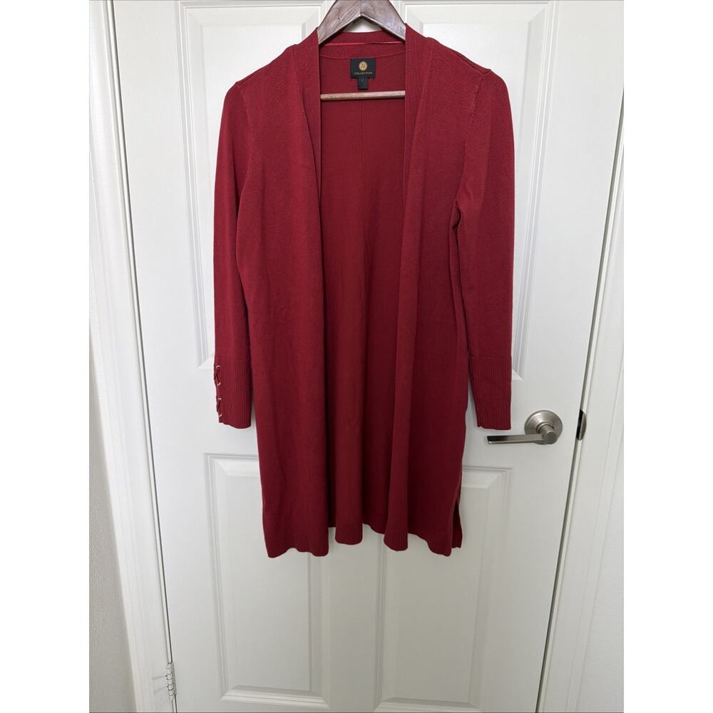 JM Collection Women's Open-Front Red Long Cardigan/Sweater Medium